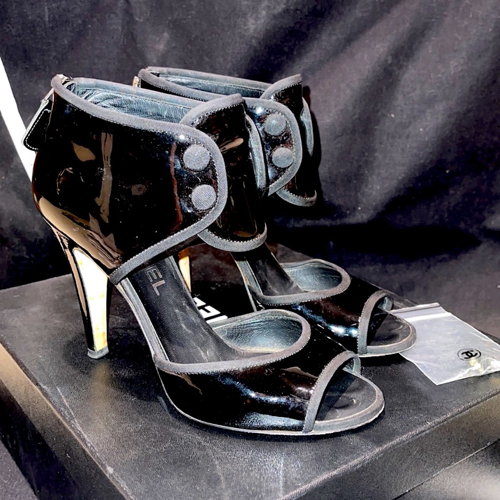 CHANEL Black High Heel Sandals